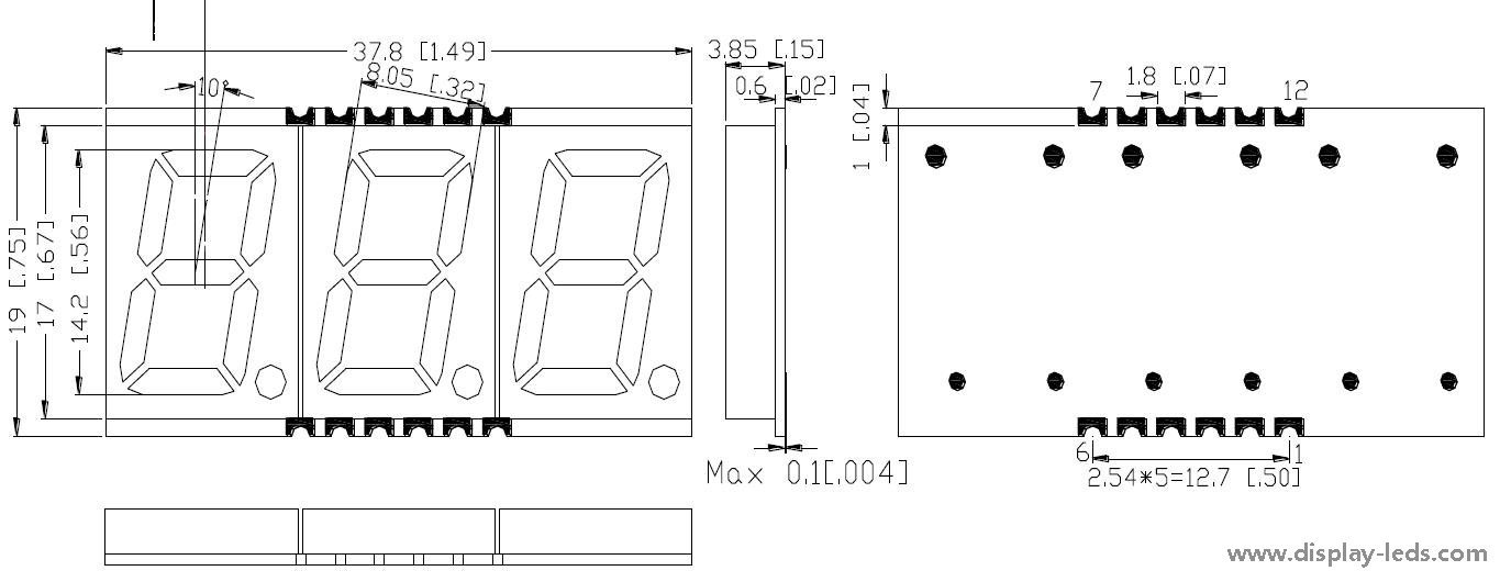 0,56 Zoll dreistelliges 7-Segment-SMD-Display