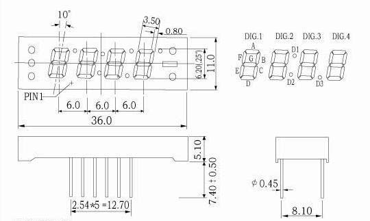 0,25 Zoll 7-Segment-Takt-LED-Anzeige mit Multiplexschaltung