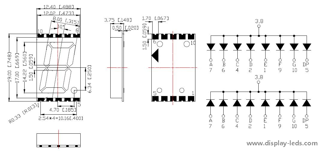 0,56 Zoll einstelliges 7-Segment-SMD-Display