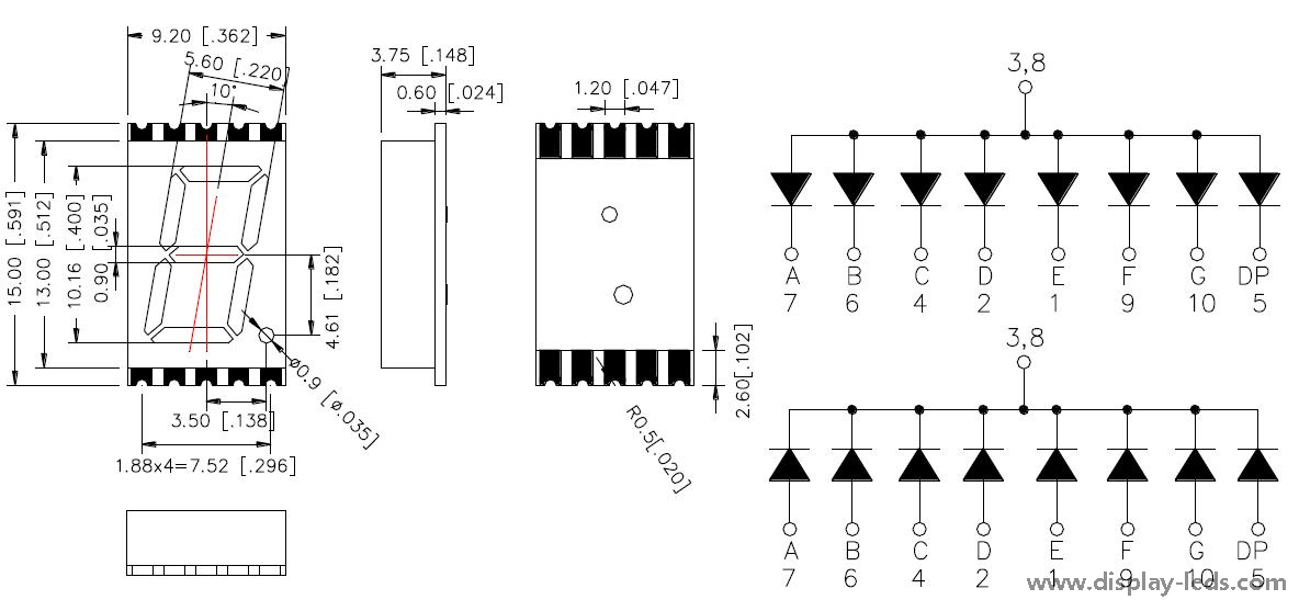0,4 Zoll einstelliges 7-Segment-SMD-Display